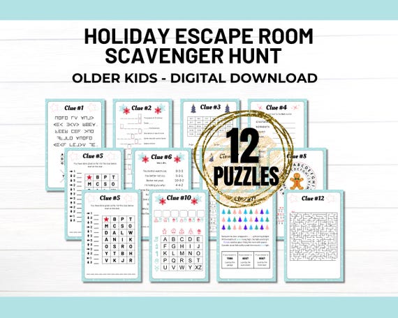 Indoor Christmas Puzzle Treasure Hunt, Christmas Scavenger Hunt, Download Holiday Escape Room, Present Treasure Hunt Clues, Teen Gift Hunt