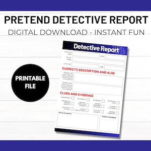 Pretend Detective Form | Printable Play Detective | Dramatic Play Mystery | Clue Hunt | Detective Birthday Party | Halloween Detective