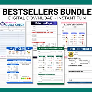 Playtime Toys Digital Download Bundle, Imaginations-Rollenspiel-Set, Pretend Play Sheets für Kinder, Dramatisches Spiel zum Ausdrucken, Tierarzt, Doktor, Kaffee