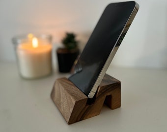 Holz Telefon Halter iphone Halter, Holz Telefon Halter, einzigartiger Telefonständer, handgefertigte Telefonablage Walnuss Holz Schreibtisch Telefon Halter, Schreibtisch Dekor