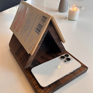Book stand unique wooden book rest phone rest reading nook nightstand book holder Wood bookmark gift for book lovers triangle book stand eco