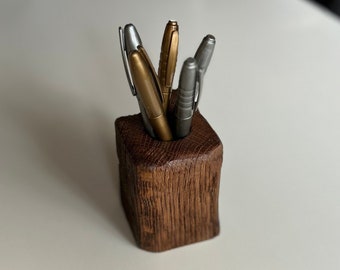 Natural wood pencil holder handmade unique rustic wooden office supplies gift idea for wood lover gift for office pen holder oak organizer