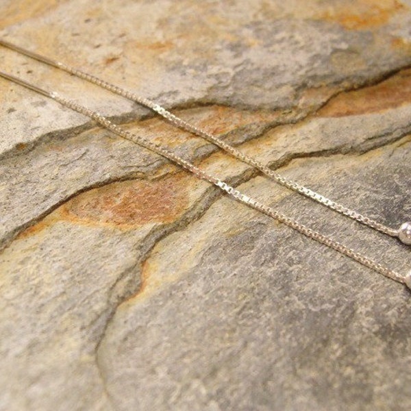 Sterling Silver 3 Inch Box Chain Ear Threads - 1 Pair