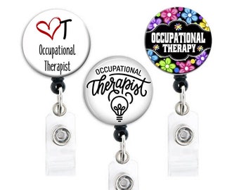 Retractable Badge Reel - OT Occupational Therapist SET of 3 / Occupational Therapy - Badge Holder with Swivel Clip