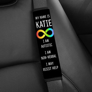 Autism Neurodivergent Seatbelt Cover - PERSONALIZED to Meet Your Needs / Seat Belt Cover / Autism Awareness / Non Verbal / Medical Alert