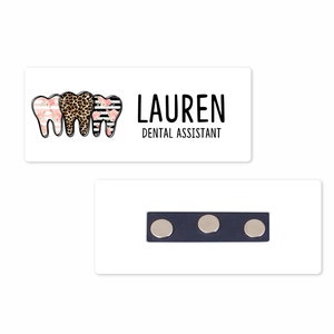 Personalized Magnetic Name Badge / Tooth Trio /  Custom Name Tag - 1.25" x 3" Magnetic / Dental Office / Dental Hygienist, Dental Assistant