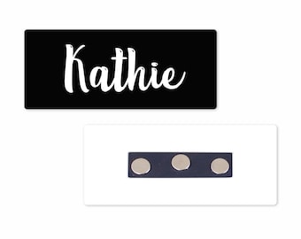 Personalized Magnetic Name Badge / Solid Black  Custom Name Tag - 1.25" x 3" Magnetic / Teacher / Physical Therapist / Dental Assistant