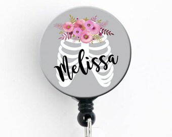 Floral Ribs Radiology Badge Reel – Personalized Radiologist ID Holder