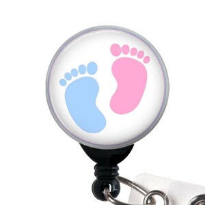Retractable Badge Reel -Baby Feet Pink and Blue, L&D Pediatric NICU - Badge Holder with Swivel Clip, Labor Delivery, Baby Nurse, Baby Feet
