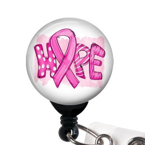 Retractable Badge Reel - Hope Pink Ribbon Breast Cancer - Badge Holder with Swivel Clip
