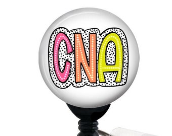 CNA Badge Reel, Doodle Dots, Retractable Badge Holder with Swivel Clip, Slide Clip, Lanyard,  Nurse Badge, 1.5" BUTTON