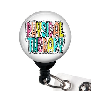 Physical Therapy Badge Reel Bright Doodle, Retractable Badge Holder with Swivel Clip,  Belt Clip, PT / Physical Therapist, 1.5&quot; BUTTON