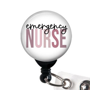 Retractable Badge Reel - Emergency Nurse - Pastel or Neutral - Badge Holder with Swivel Clip, ER Nurse, Trauma Nurse, Carabiner, Lanyard