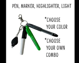 Badge Reel Accessory / Mini Pen, Permanent Marker, Highlighter, LED Light - Your choice - Attach to Your Badge Holder, Belt Loop, etc