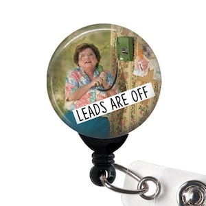 Badge Reel, Leads are Off, Retractable Badge Holder with Swivel Clip, Slide Clip, Carabiner, Funny Badge, Nurse Badge Reel, Telemetry Tech