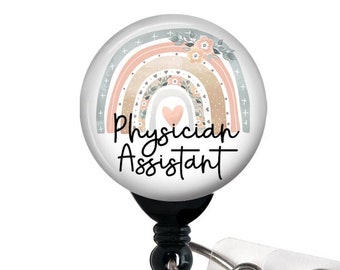 Retractable Badge Reel - Physician Assistant Floral Rainbow - Badge Holder with Swivel Clip / PA Badge / Hospital Badge / PA