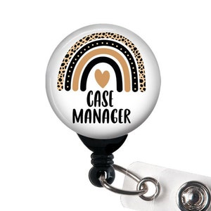 Case Manager Badge Reel, Rainbow, Retractable Badge Holder with Swivel Clip, Slide/Belt Clip, Carabiner, Nurse Case Manager