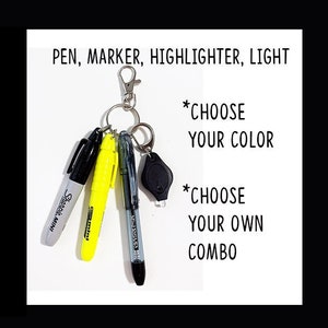 Badge Reel Accessory / Mini Pen, Permanent Marker, Highlighter, LED Light - Your choice - Attach to Your Badge Holder, Belt Loop, etc