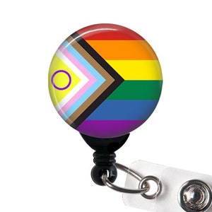 Intersex Inclusive Progress Pride Flag, Badge Reel, Carabiner, Lanyard,  LGBTQ Rainbow Flag - Alligator Clip Badge Holder, Pride Badge