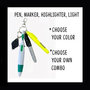 Badge Reel Accessory / 4 Color Mini Pen, Permanent Marker, Highlighter, LED Light - Your choice - Attach to Your Badge Holder, Belt Loop