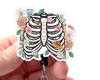 Floral Ribs Badge Reel Acrylic, Radiology, Rad Tech, Radiology Technician, Xray Tech Badge, Nurse Badge, Badge Holder Swivel Clip, Belt Clip