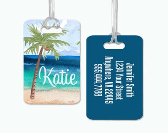 Personalized Luggage Tag, Custom Luggage Tag, Travel Gift, Custom Address Tag, Travel Accessory / Ocean Palm Beach