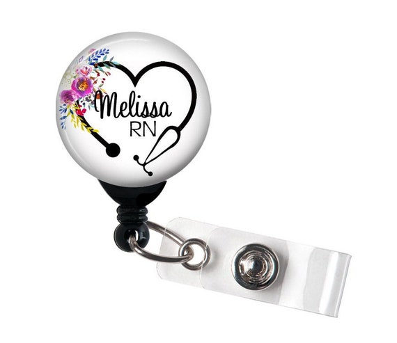 Personalized Badge Reel, Floral Steth Heart, Retractable Badge