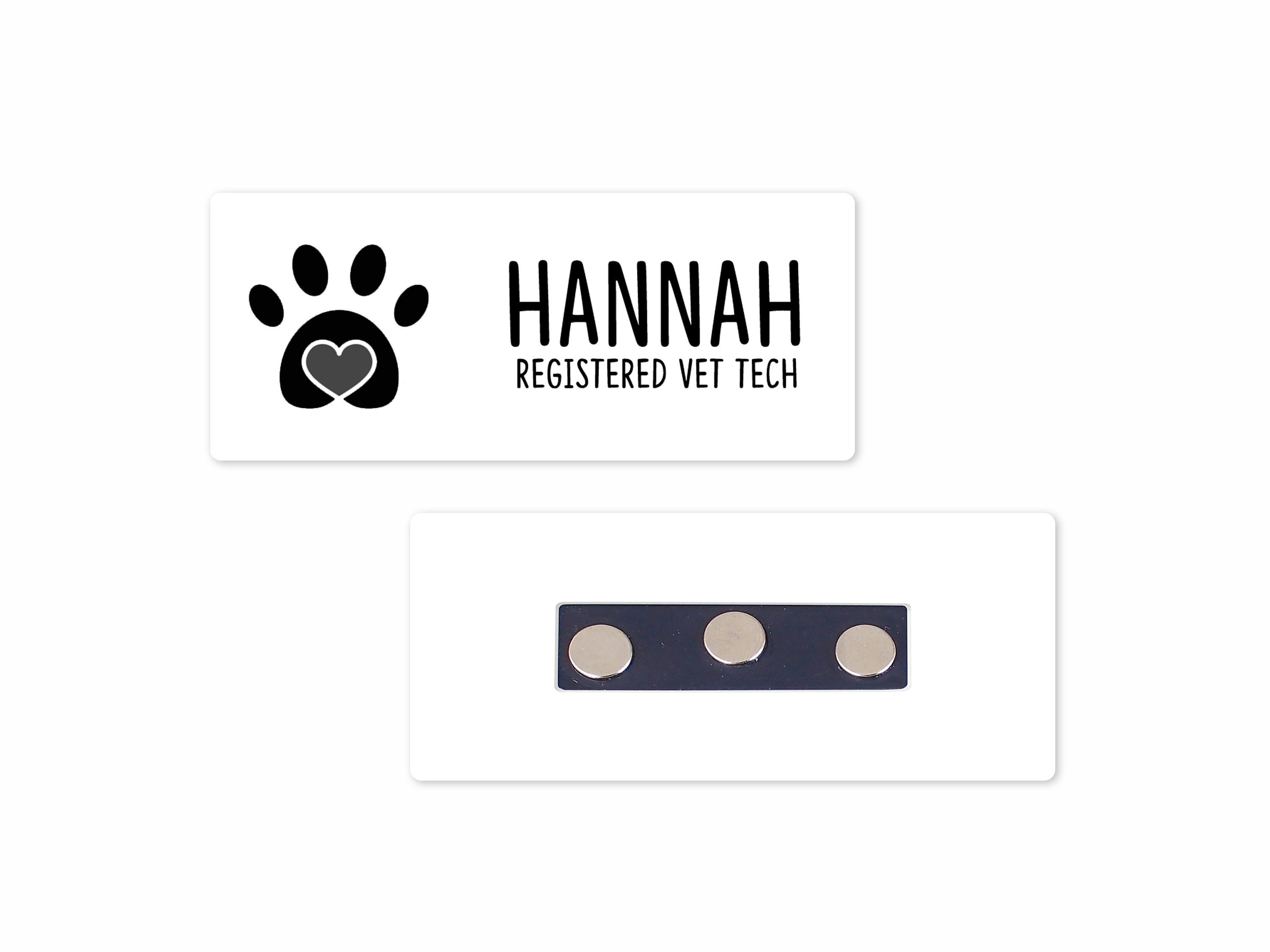 Personalized Magnetic Name Tag, Black Paw Grey Heart, Custom Name