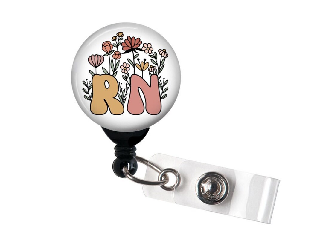 RN Floral Boho Badge Reel, Badge Holder Swivel Clip, Slide, Carabiner,  Floral Badge Reel, Nurse Badge, RN Badge 1.5 BUTTON 