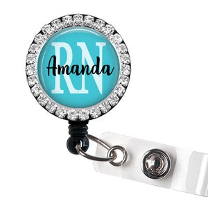 Bling Badge - Choice of Credentials (RN, LPN, etc) Personalized Name Badge Holder - Retractable Badge / Rhinestone Badge / Nurse Badge