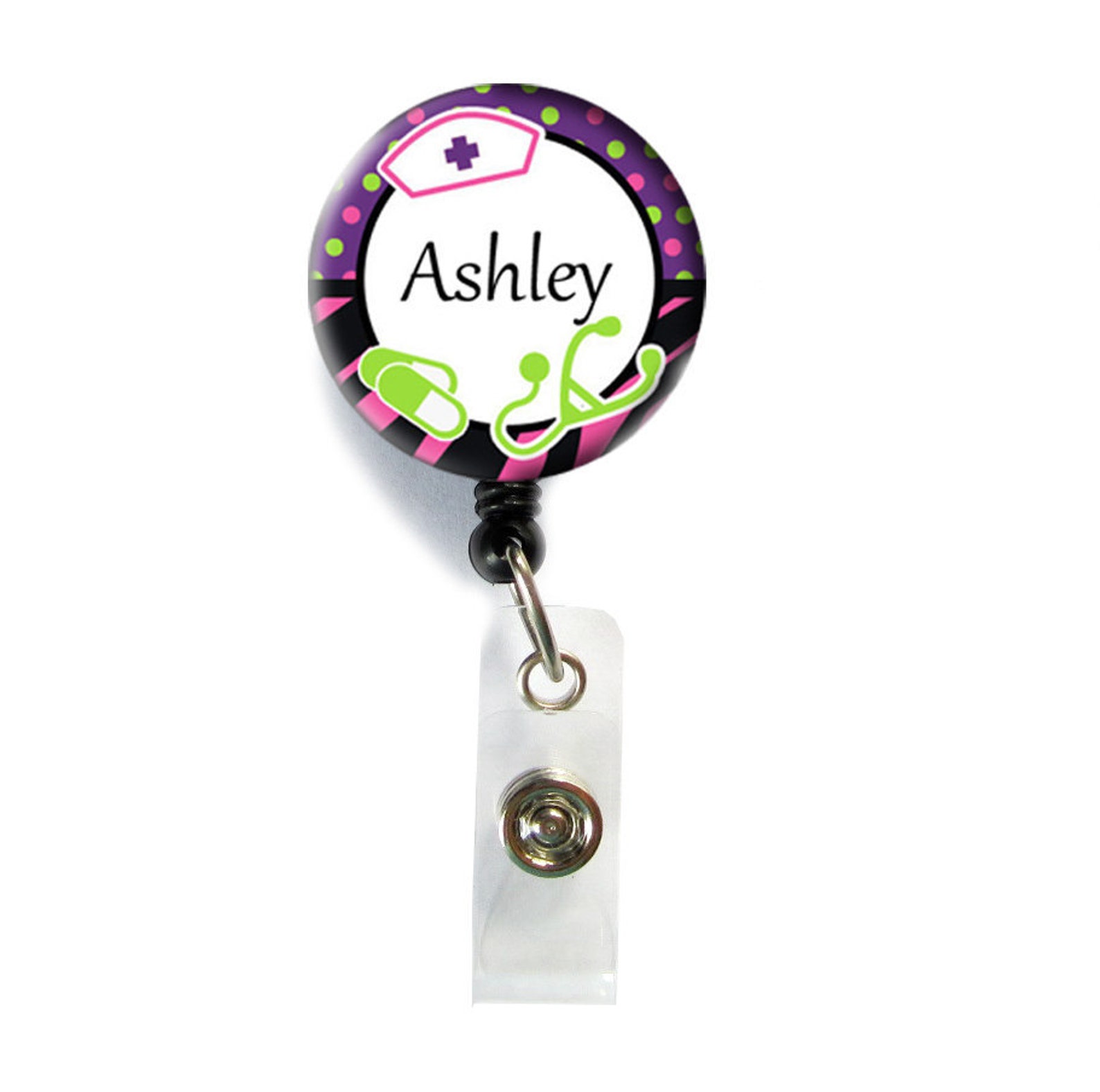 Retractable ID Badge Holder Personalized Name Nurse Theme Etsy