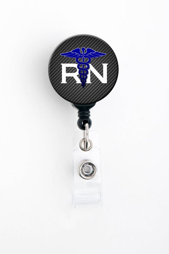 Retractable Badge Reel - Carbon Fiber RN with Caduceus - Badge Holder with  Swivel Clip / Murse / Male Nurse / Masculine Badge