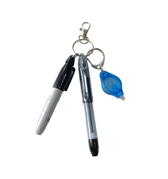 Badge Reel Accessory, Black Mini Pen, Sharpie Marker, LED Keychain