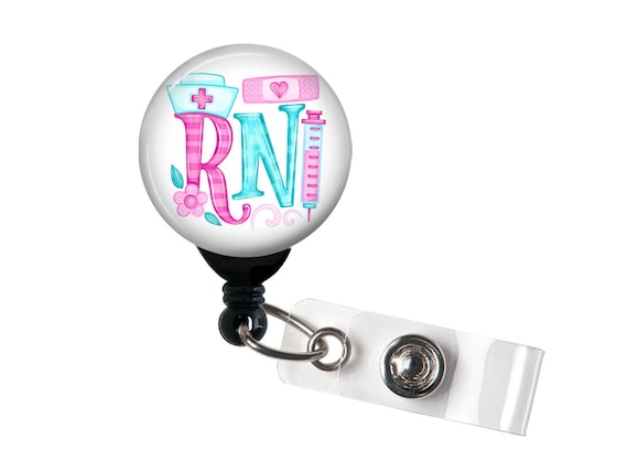 Retractable Badge Reel RN Teal Pink Badge Holder With Swivel Clip