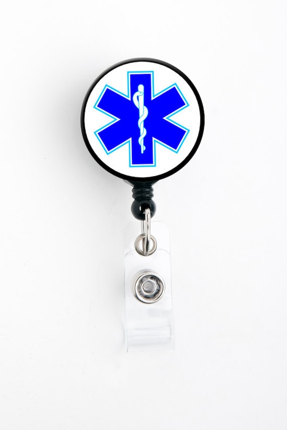 Badge Reel Star of Life EMT, EMS, Paramedic Retractable Badge Holder With  Swivel Clip, Slide Clip, Lanyard 
