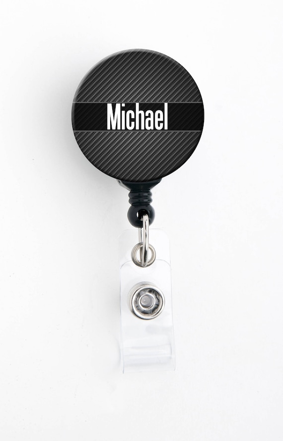 Personalized Name Badge Reel Carbon Fiber Masculine Badge Etsy
