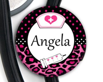 Stethoscope ID Tag - Leopard Nurse - Personalized