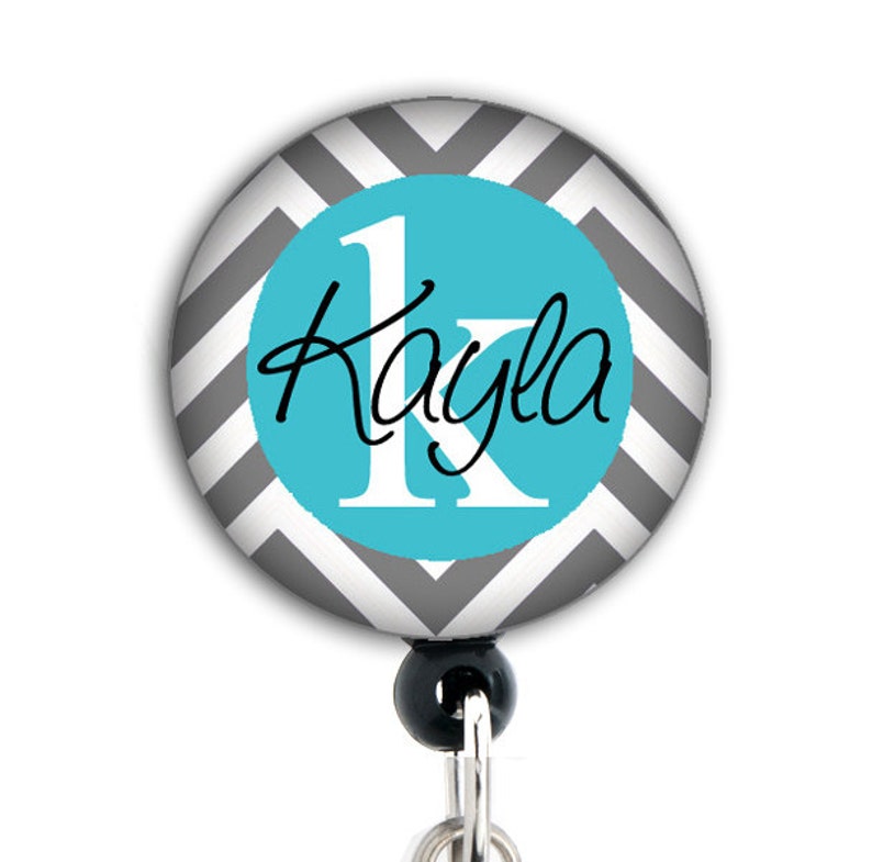 Retractable ID Badge Holder Personalized Name Grey and | Etsy