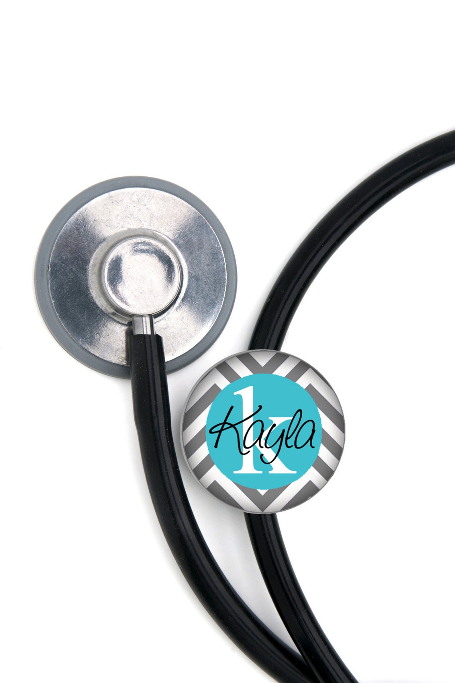 Stethoscope ID Tag Custom Name Grey and Blue Chevron Etsy