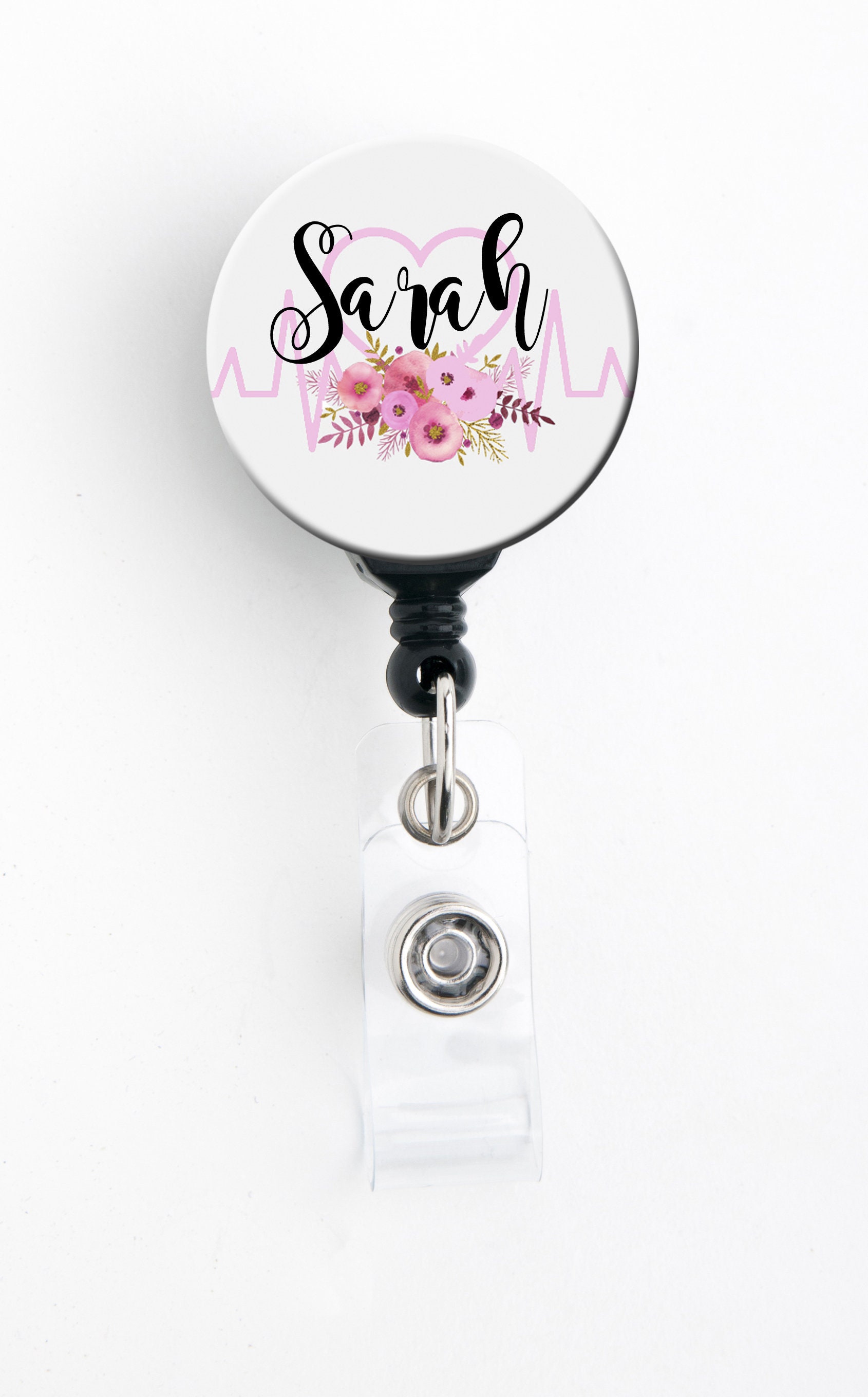 Retractable Badge Reel Badge Holder Floral Heart Steth Personalized Name Retractable Badge Reel Badge Holder Floral Heart Steth Personalized Name