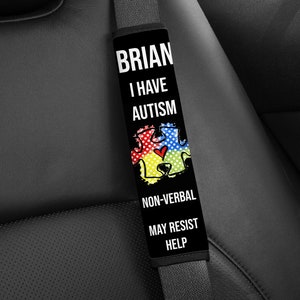 Autism Seatbelt Cover - PERSONALIZED to Meet Your Needs / Seat Belt Cover / Autism Awareness / Non Verbal / Medical Alert