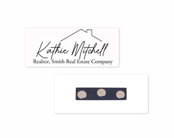 Personalized Magnetic Name Badge, Real Estate Name Tag, Minimalist Roof Line, 1.25" x 3" Magnetic Name Tag, Realtor, Broker