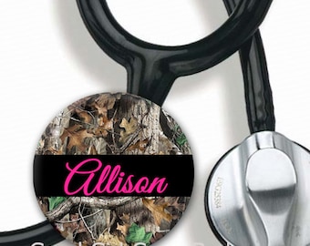 Stethoscope ID Tag - Personalized Name - Camo with Choice of Font and Color - Steth Tag