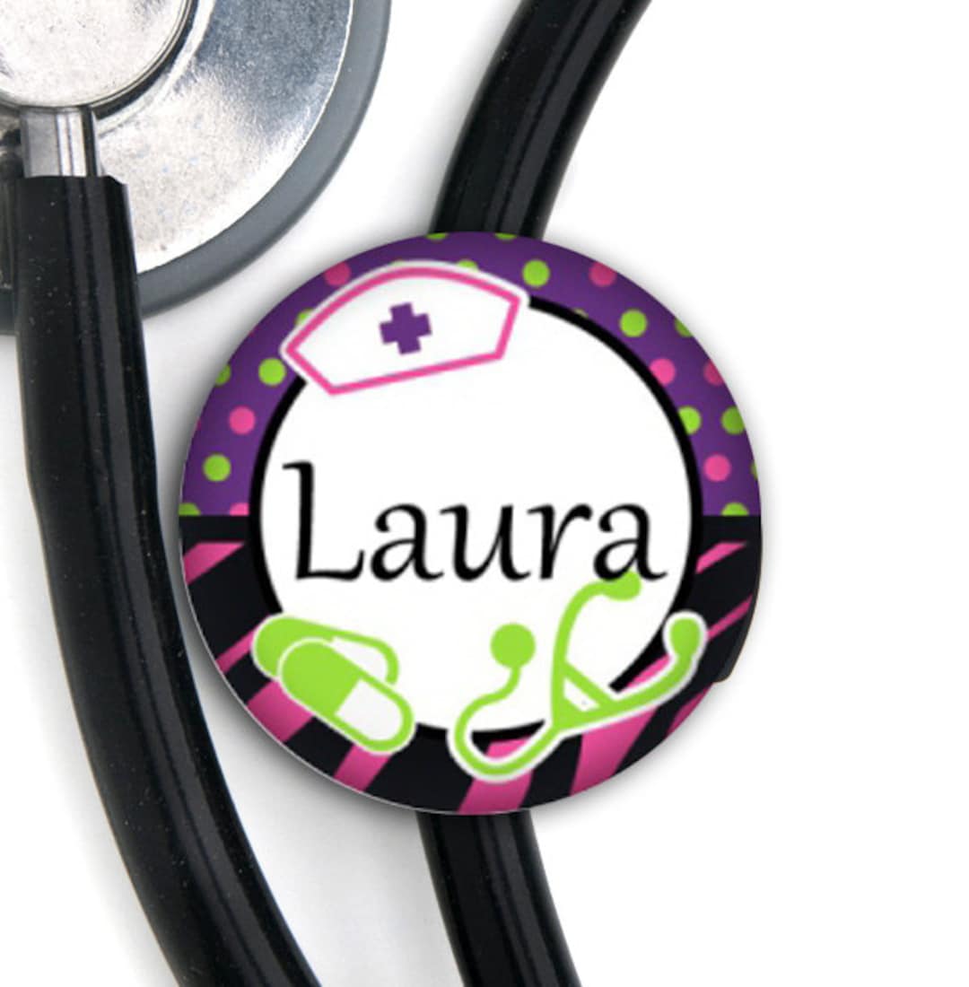 Stethoscope ID Tag Personalized Name Purple Nurse Theme -  Israel