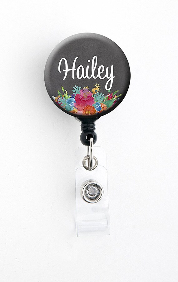 Retractable ID Badge Holder Personalized Name Floral Etsy