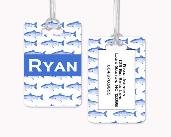Blue Fish Personalized Luggage Tag, Bag Tag, Personalized Gift, Gym Bag Tag,  Backpack Tag, Double Sided, Suitcase, Travel Tag 