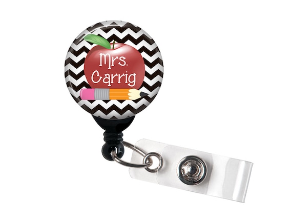 Retractable Badge Holder Red Apple Teacher Personalized Name Badge