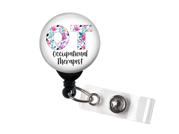 Retractable Badge Reel Occupational Therapy Floral / Occupational Therapist  Badge Holder With Swivel Clip, OT 