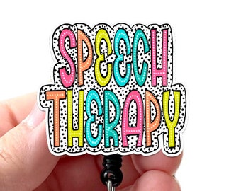Speech Therapy Badge Reel Bright Doodle Acrylic, Speech Language Pathologist, Badge Holder, Speech Therapist, SLP Badge