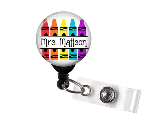 Retractable Badge Holder Crayon Teacher Personalized Name Badge